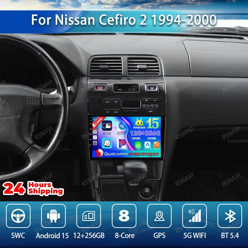 

Автомобильный радиоприемник Android 15 для Nissan Cefiro 2 1994-2000 авторадио WIFI + 4G LTE мультимедийный IPS NO 2DIN 9/10 дюймов 360 камера Carplay BT