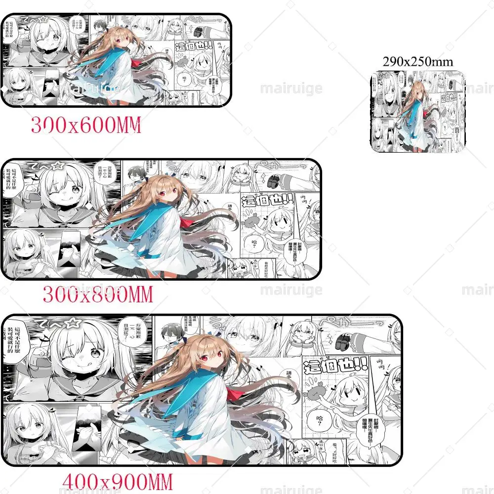 لوحة ماوس فتاة أنيمي باللونين الأسود والأبيض، لوحة ماوس كاواي لسرعة الألعاب، وسادات لوحة مفاتيح كبيرة من المطاط، سجادة مكتبية مطبوعة عالية الدقة، سجادة لطيفة