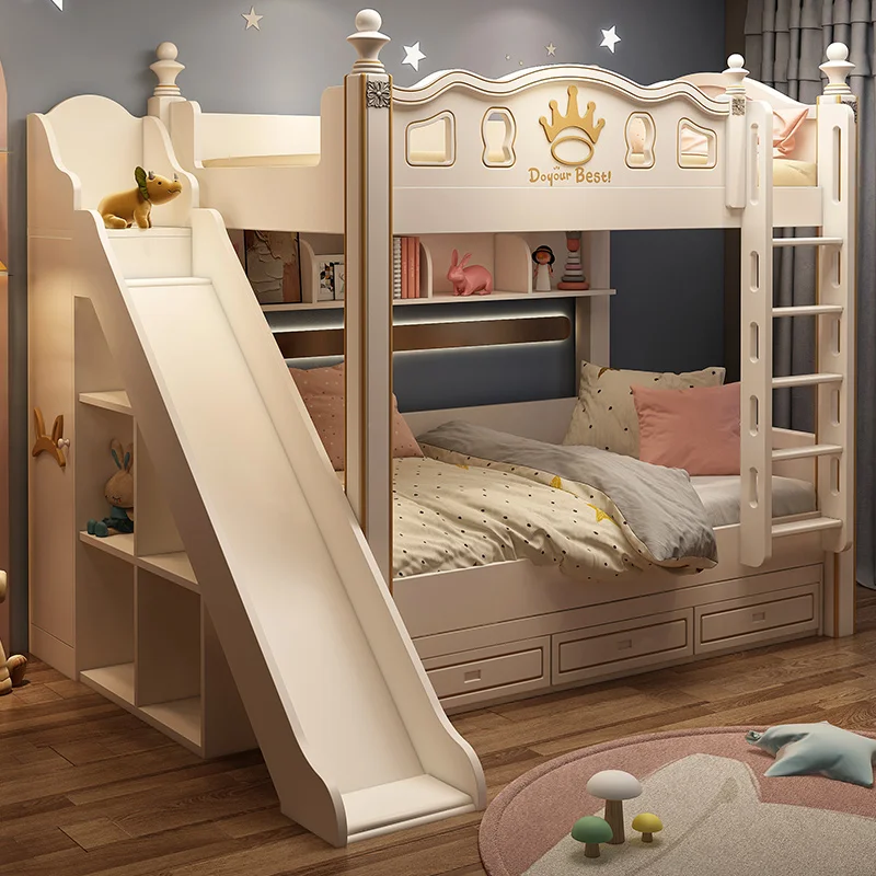 Double bunk children's bed solid wood high and low