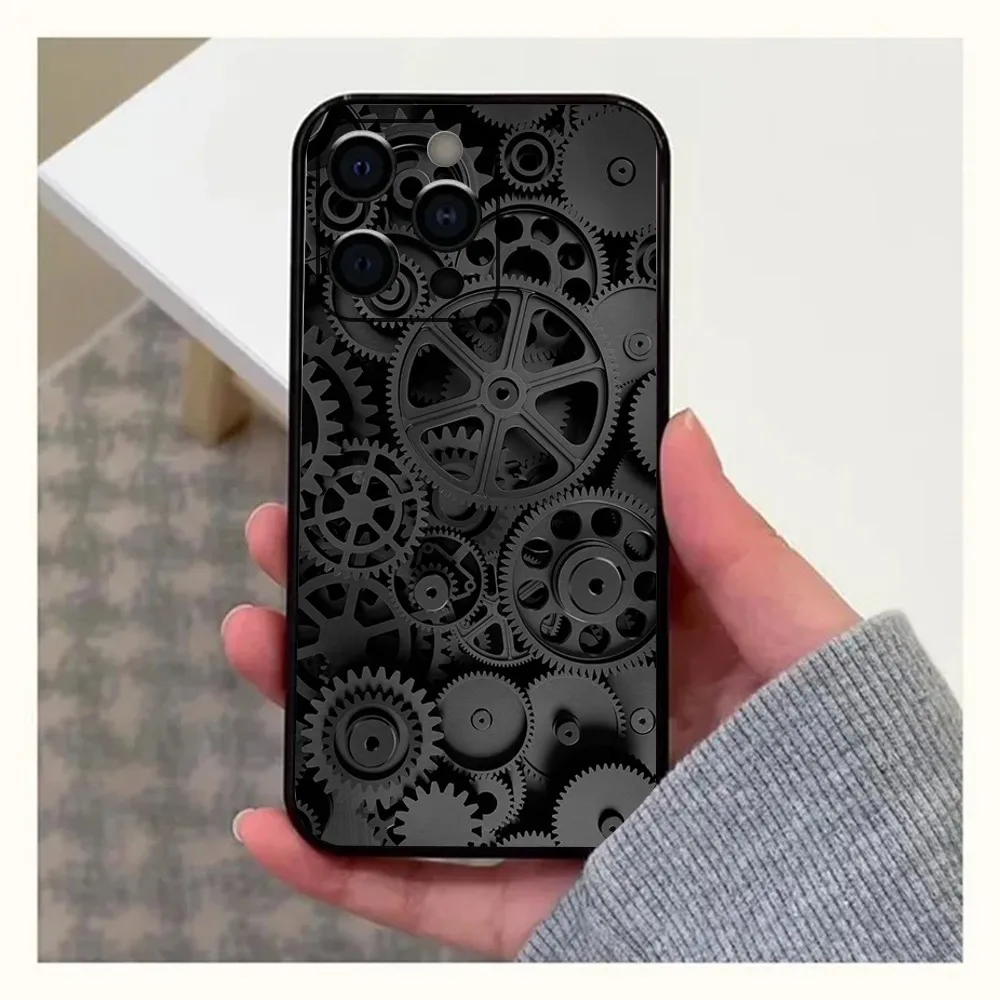 Mechanical Gear Phone Case For Apple iPhone 15,14,13,12,11,Pro,X,XS,Max,XR,Plus,Mini Soft Black Cover