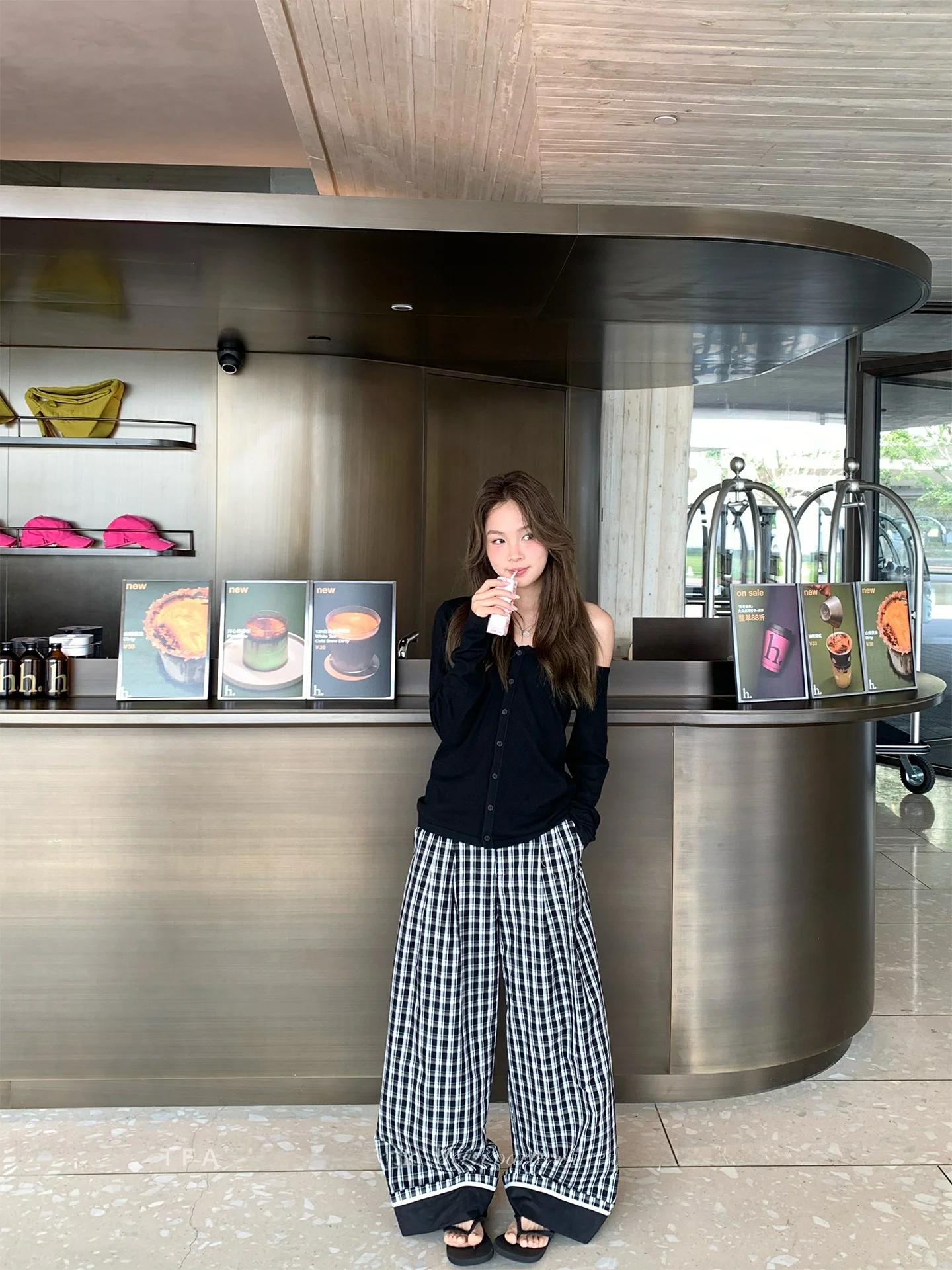 

High Waist Wide Leg Casual Pants Women's Grey Checkered Foot Mouth Color Block Autumn New Style Comfortable Loose Fit Trousers