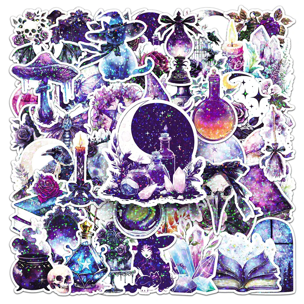 10/30/50pcs Laser Cool Magic Witch Cartoon Stickers Gothic Skull Decals DIY Stationery Phone Laptop Bike Waterproof Sticker Toys
