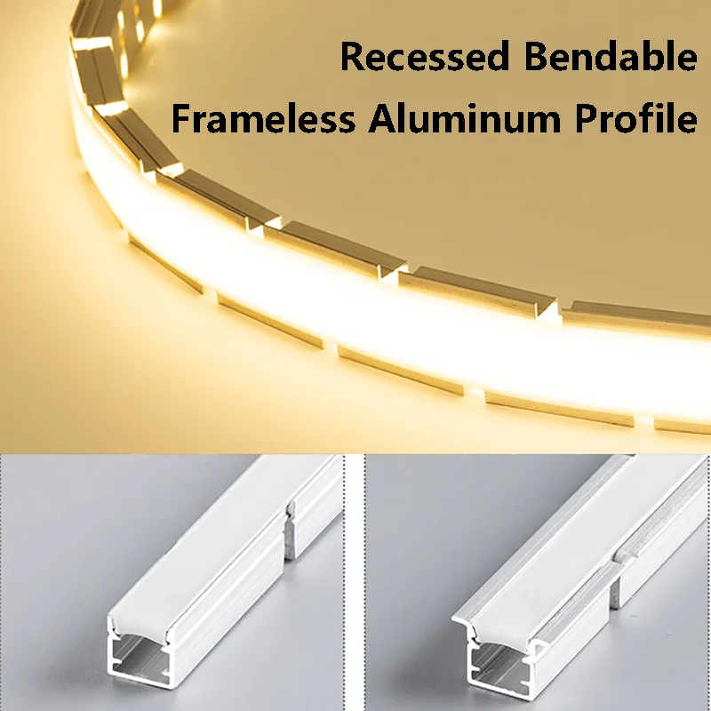 Flexible Bendable Frameless Aluminum Profile Recessed Silica Gel Diffuse Channel Curved Ceiling Wall Floor Linear Strip Light