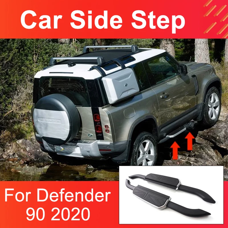 1 Pair Fixed Side Step for Land Rover Defender 90 2020-2022 Side Step Bars Alluminum Alloy and ABS Black / Silver Side Steps