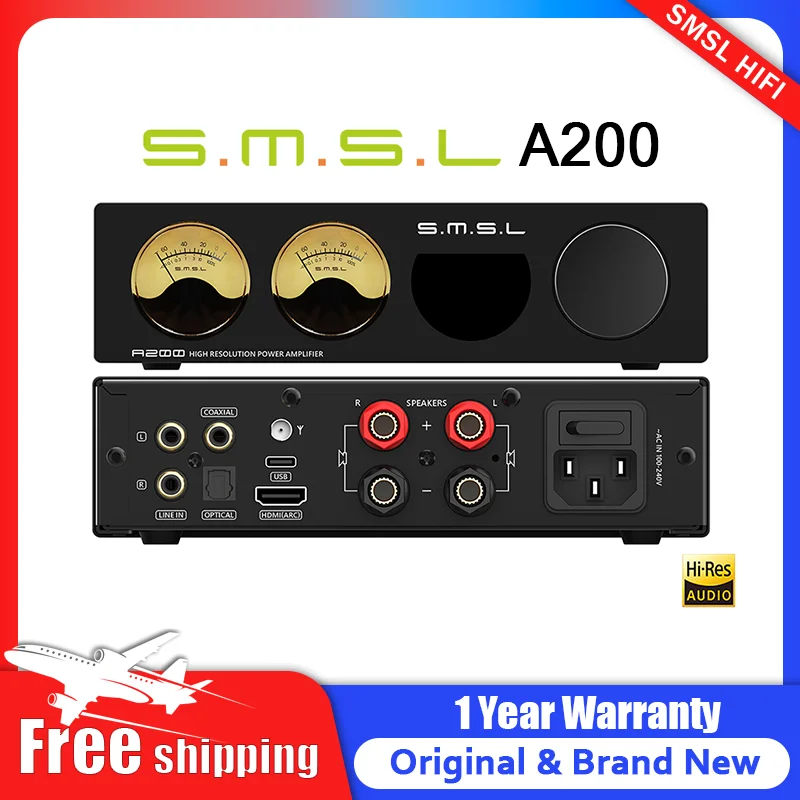 

SMSL A200 High Resolution Power Amplifier USB HDMI Optical Bluetooth5.0 24bit/192kHz 70W 100W Dual Track With Remote Control