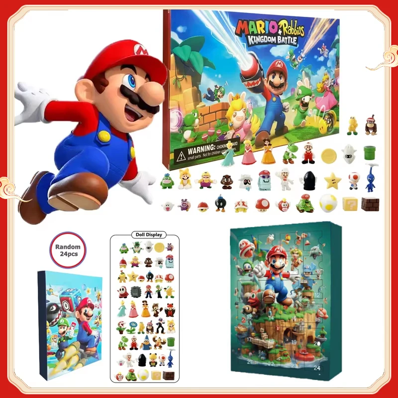 Mario Bros. Advent Calendar Gift Box, Playset, Kids Christmas 24 Days Countdown Gift Game Peripherals, Minifigures