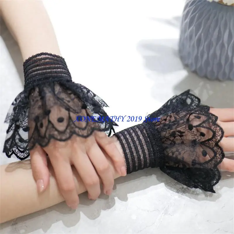 

F42F Рюшами Кружевные искусственные рукава Декоративные расклешенные рукава Съемные манжеты на запястьях рубашки