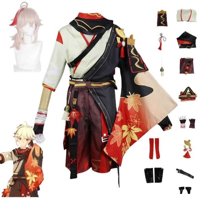 

❤2026★ Kaedehara Kazuha Cosplay Costume Game Genshin Impact Cosplay Halloween Carnival Party Samurai Costume Wig Red Glasses❤