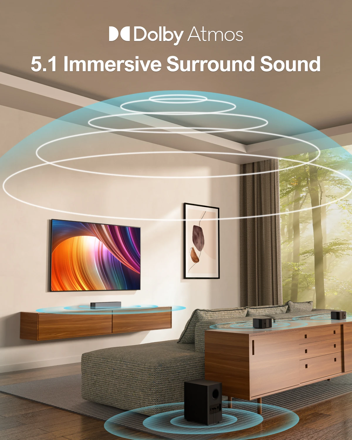 Imagem -02 - Barra de Som Ultimea 5.1 com Dolby Atmos Barra de Som Surround 3d para tv com Subwoofer sem Fio Graves Profundos Alto-falantes de tv de Home Theater