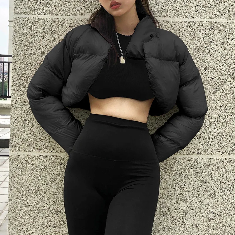 2024 Fall/winter Women's Solid Color Slim-fitting Navel Fashion Stand-up Collar Long-sleeved Warm Down Jacket Women's Jacket