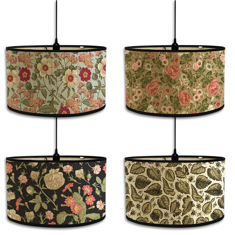 Japanese Vintage Printed Lampshade Bedroom Living Room Bamboo Decorative Chandelier Home Homestays Decor Retro Lampshade