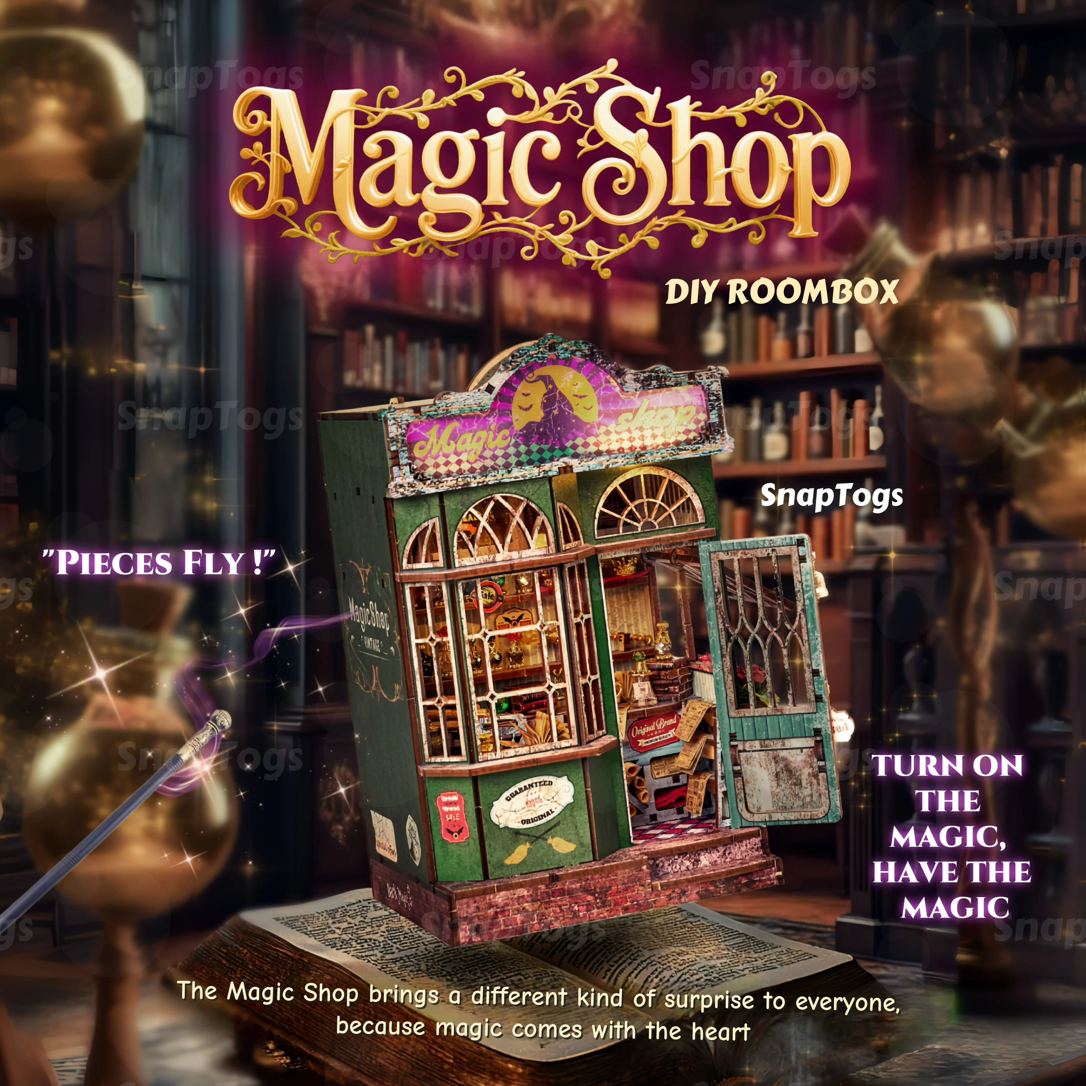 

Snaptogs DIY Magic Shop DIY Miniature House Kit Enchanting Handcrafted Wizard Roombox Tiny House Model Booknook Mini Dollhouse
