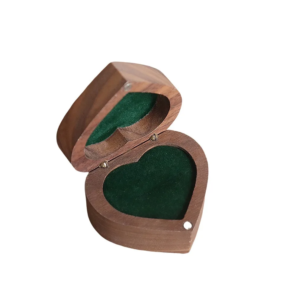 

Simple 1/2 Slots Heart Rings Holder Wedding Proposal Walnut Wood Rings Box Storage Packaging Rings Bearer Box Propose