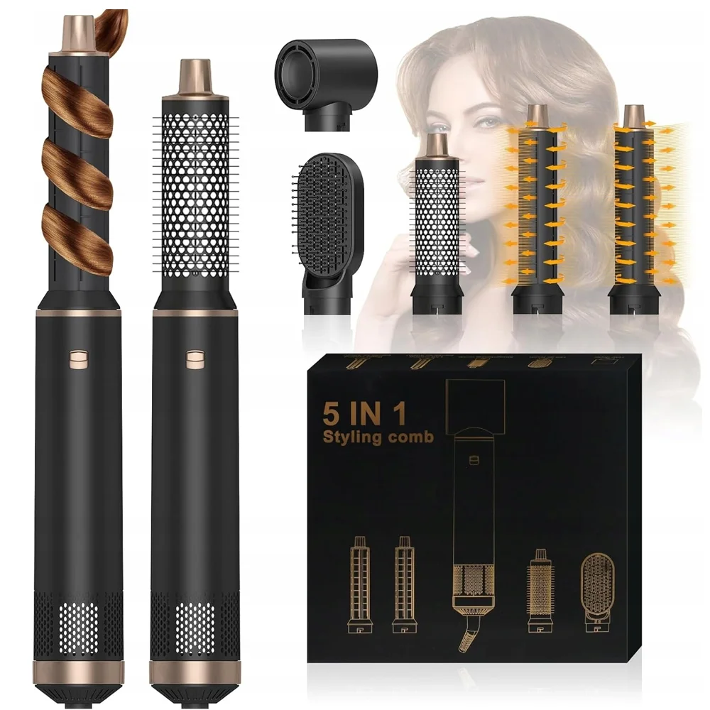 5-in-1 Haartrockner 1000W Schnelltrocknende Heißluftbürste Lockenstab & Glätteisen Professionelles Elektrisches Locken- und Glättungsset