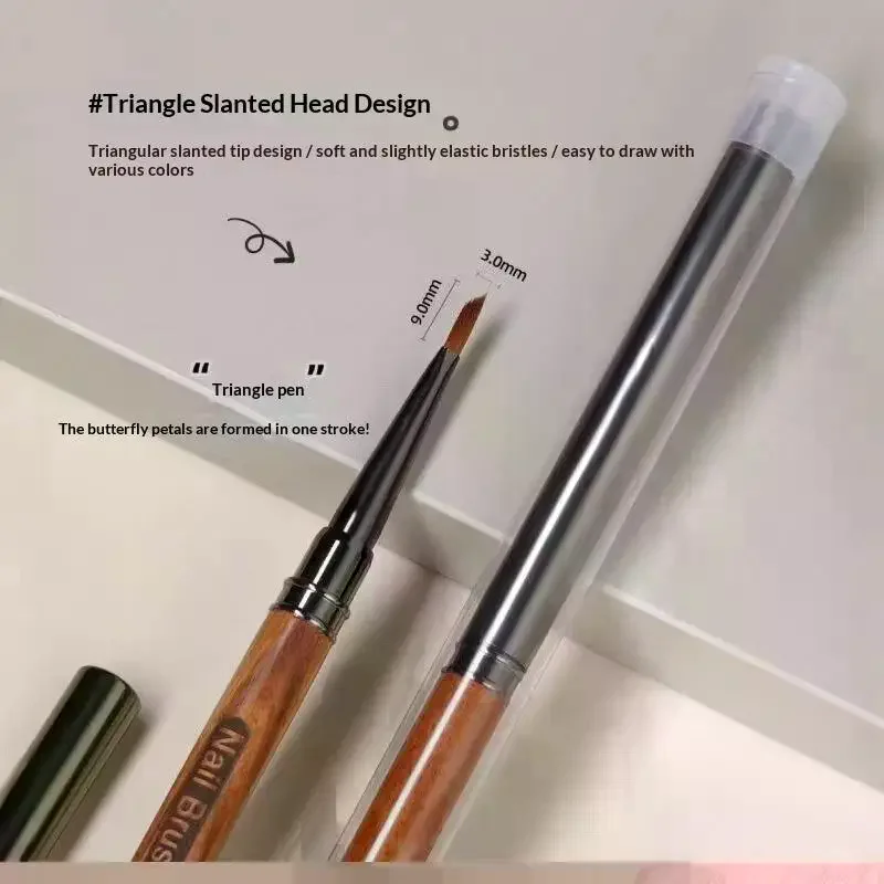 Round Wood Handle Triangular Petal Nail Brush Acrylic Nail Art Liner Brush Stripes Grid Flower Painting Drawing PenManicure Tool image 6