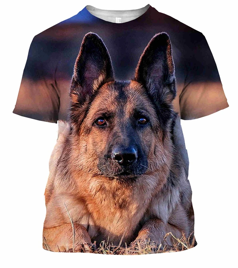 Cute German Shepherd Pattern T-shirt Fashion Summer Short Sleeve Funny 3D Dogs Printed T Shirts Casual Oversized Mens Clothing