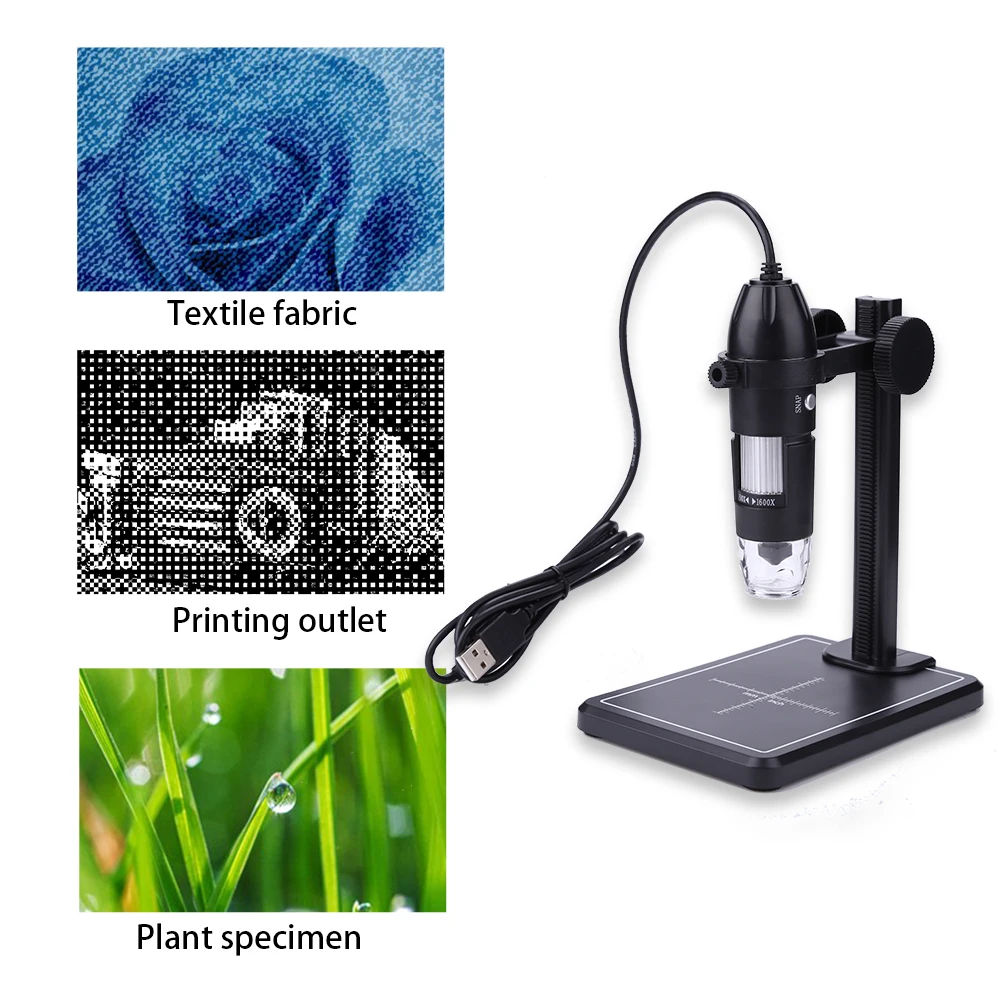 2MP Video Microscopes 1600X USB Digital Microscope with 8 LED & Lift Stand HD Inspection Camera for  Win10 Win8 Win7