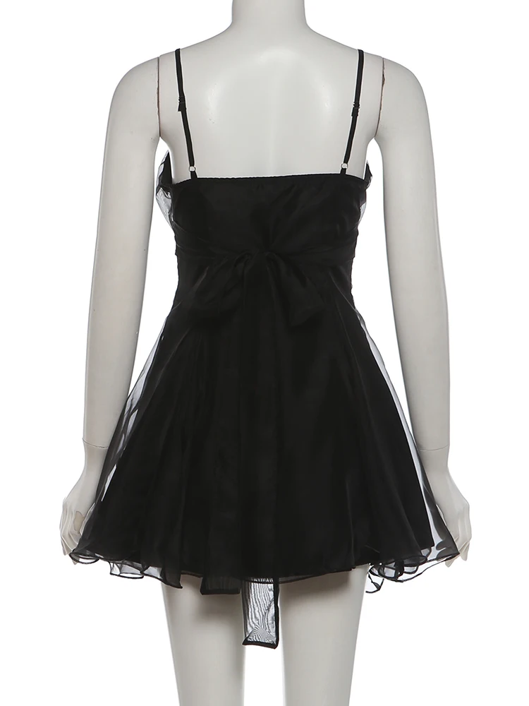Weird Puss Quastenkleid für Damen, tief ausgeschnittenes, ärmelloses, figurbetontes Kleid mit Falten, einfarbig, Sommermode, für Abschlussball, Party, klassisch, schlicht, schick, Mini-Bodycon – Detail 5