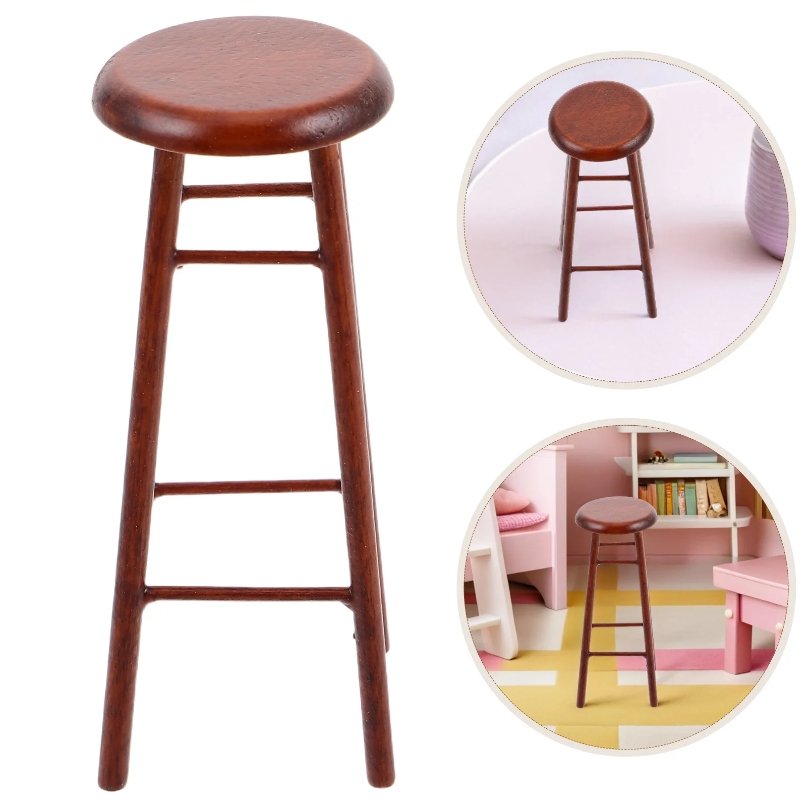 

Miniature Wood Bar Stool Rustic Round Chair Small Furniture Ornament for Dollhouse Decoration Accessories Micro Furniture