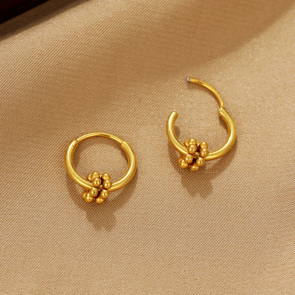 

Gold Plated Double Layer Small Beads Hoop Earrings Stainless Steel Gold Color Vintage Earring Statement Women Jewelry Gifts