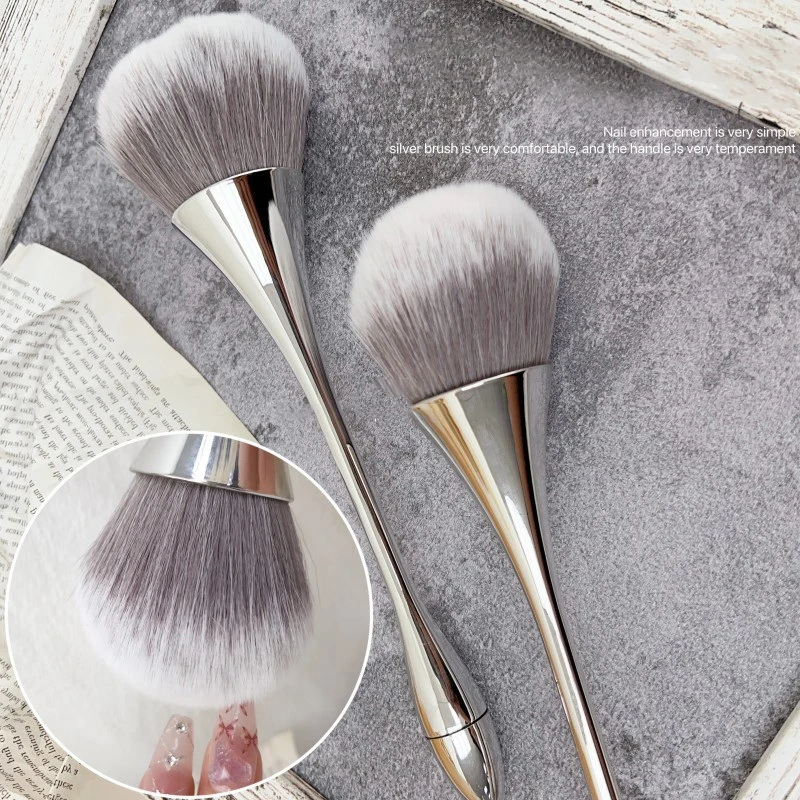 Nail Brush For Manicure Art Soft Big Head Gel Polishing Dust Cleaning Brushes Silver Nail Art Brush Nail Accessories Tools
