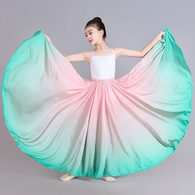 Dance Skirts For Kid Girl Flamenco Dance Performer Gradient Stage Performance Classical Dance Practicing Skirt