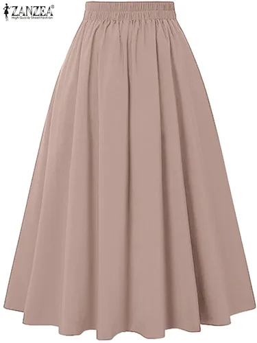Imagen 2 del producto ZANZEA-faldas largas lisas para mujer, Jupe plisado Vintage de cintura alta, Faldas acampanadas de verano y primavera, Faldas Maxi con botones a la moda 2024