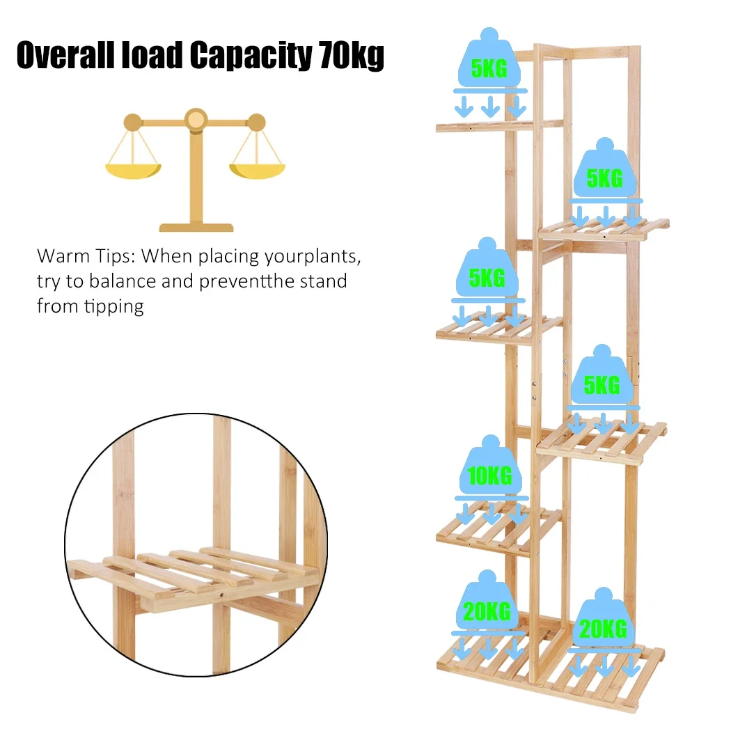 Бамбуковая подставка для растений, 6-уровневый горшок, держатель для растений, полка, высокая стойка для цветочных растений, витрина для внутреннего