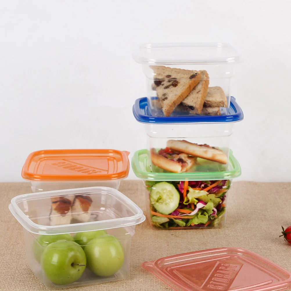 

10pcs Square Transparent Food Storage Boxes Cover Vegetable Fruit Meal Storage Home Restaurant Red Green Transparent
