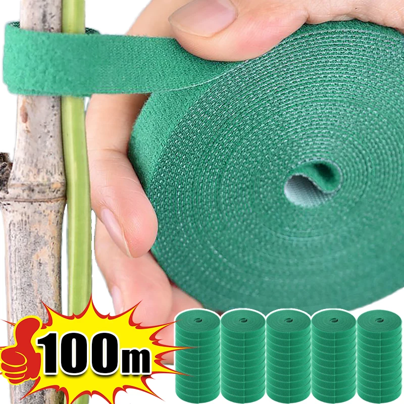 Brida para cables de nailon autoadhesiva, soporte de bucle de gancho ajustable verde para plantas, vendaje de hilo de jardín, tiras de cinta de