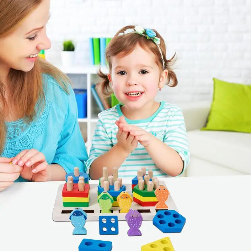 Houten 3D Magnetische Vissen Speelgoed Set Kolom Vroeg Educatief Montessori Vissen Indoor Puzzel Game Bijpassende Vorm Set Voor Kids