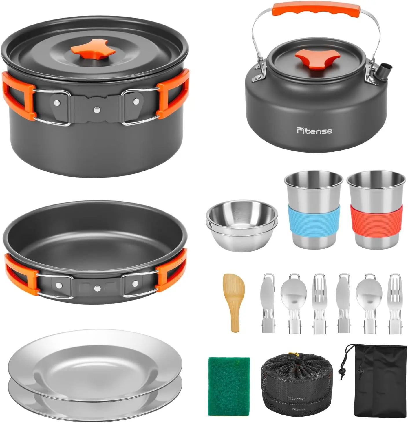 

22Pcs Camping Cookware Mess Kit for 2, Lightweight Camping Kitchen Pots and Pans Set, Portable Camping Essentials for Backpackin