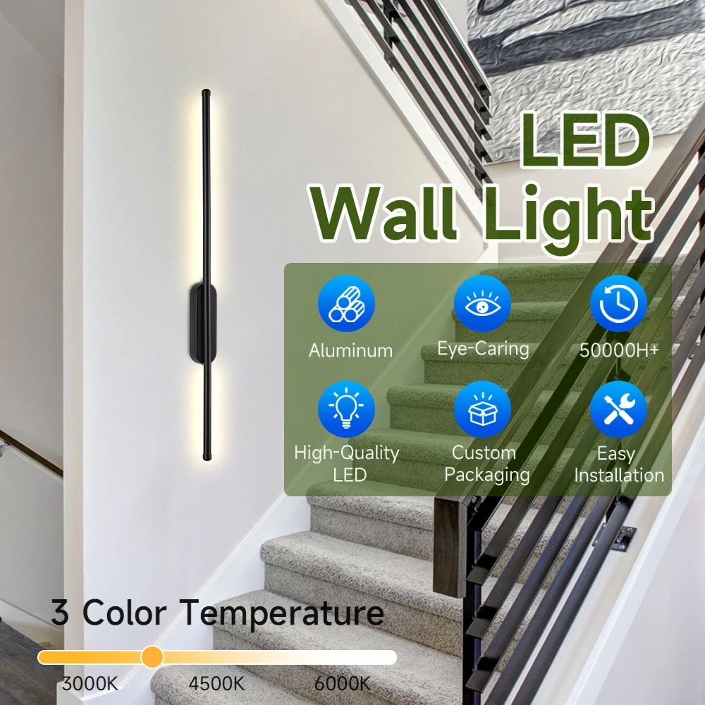 

Современный светодиодный настенный светильник, светодиодное длинное линейное освещение, алюминиевый настенный светильник для спальни, три цвета, светодиодные светильники для ванной комнаты, 110 В, 220 В