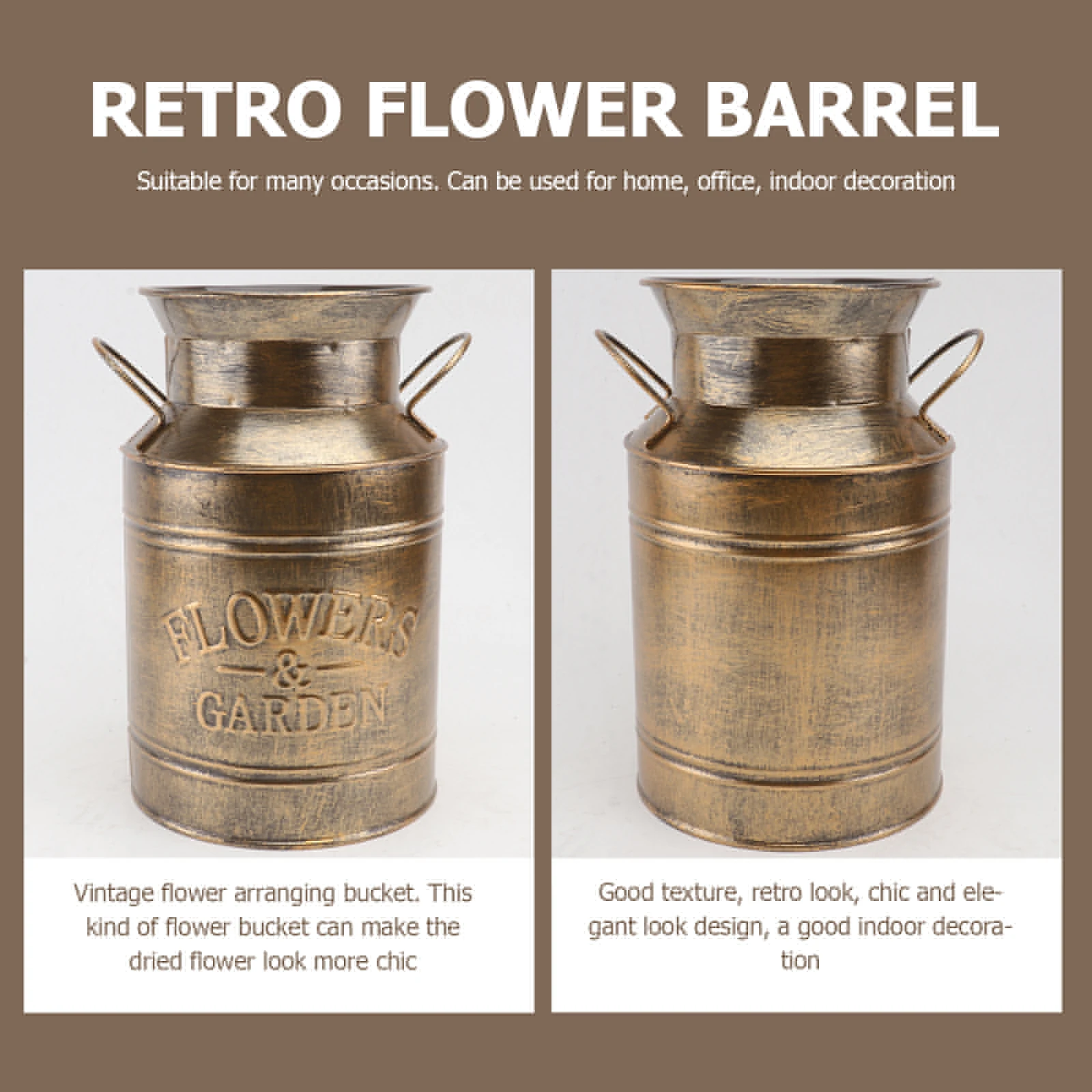 

Retro Tin Flower Arranging Vase Decor Container Old Treatment Vase Brown Premium Retro Flower Bucket Iron Home Office