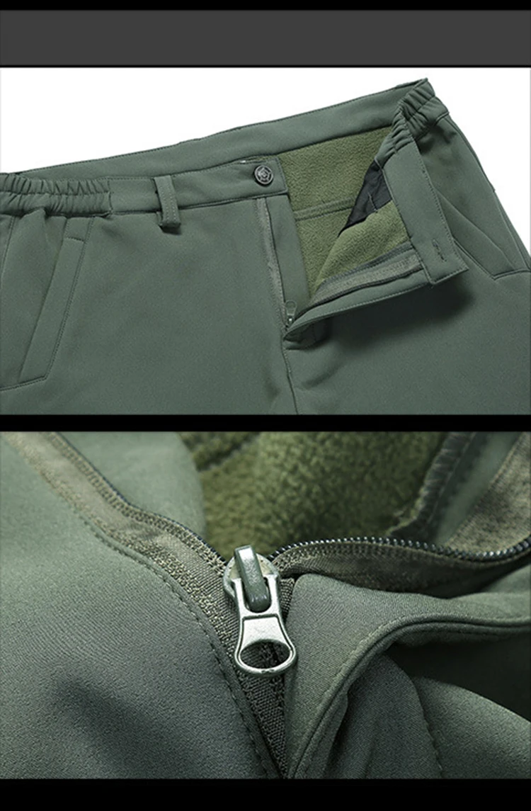 TRVLWEGO Dicke, warme Fleece-Wanderhose für Herren, Winter, winddicht, für den Außenbereich, Softshell, Regen, Trekking, Camping, Skihose – Detail 7