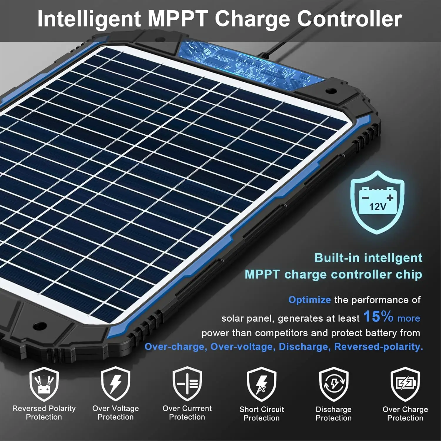 Built-in Intelligent MPPTChargeController, Waterproof12Volt Solar Panel Charging Kits for Car Auto Marine RV Trailer Boat Camper