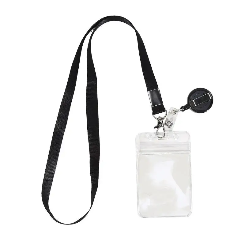 Retractable ID Employee Card Sleeve Hanging Rope Easy To Pull Buckle Replaceable Horizontal Vertical Cards Business Badge Sleeve