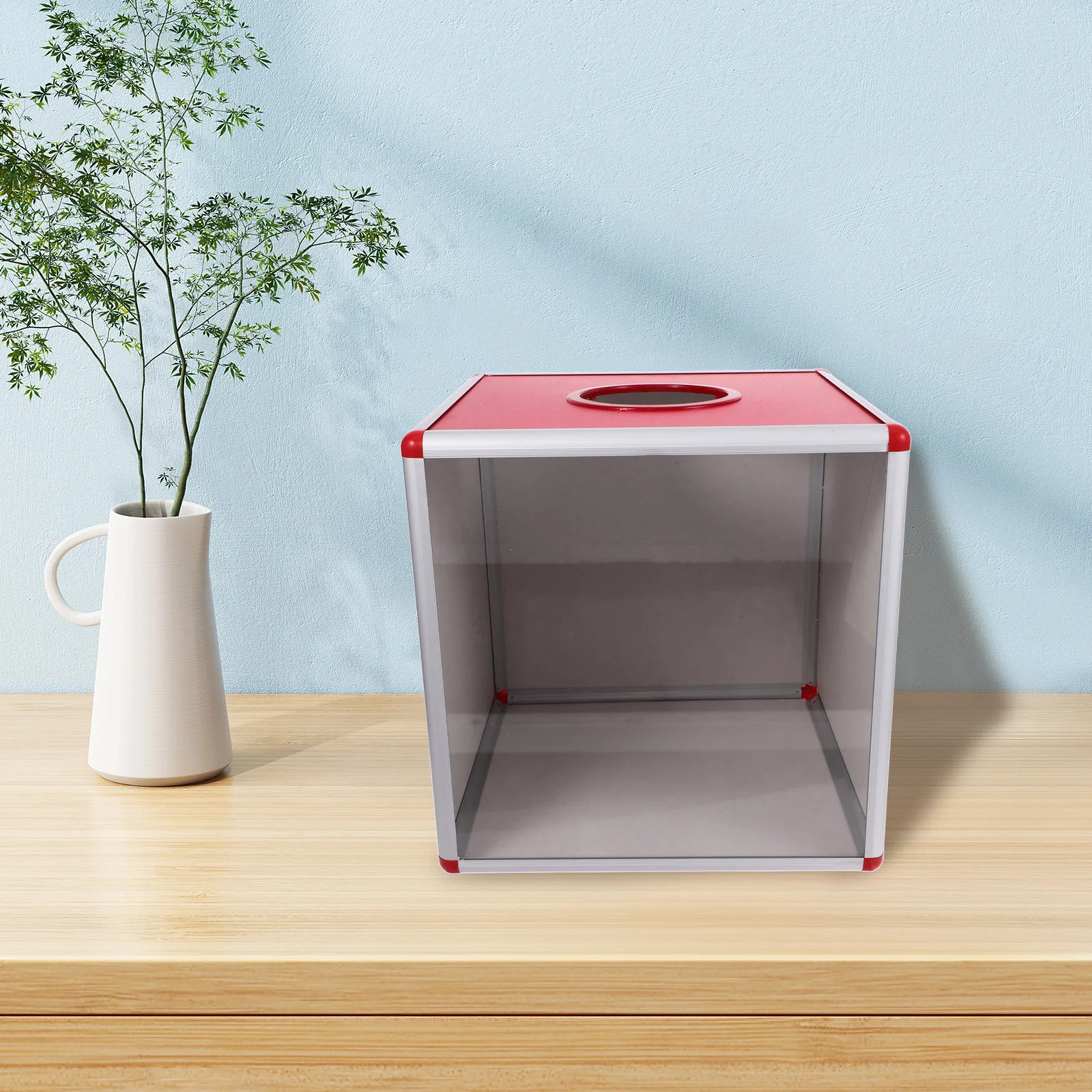 

Red Transparent Raffle Box for Parties Fundraisers Weddings Donation Voting Drawing Ticket Holder Clear Plastic Countertop Drop