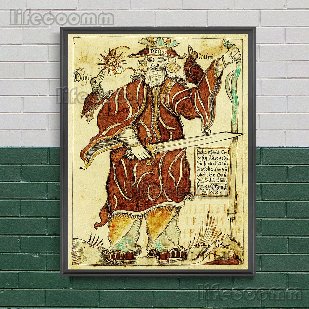 Scandinavian Mythology Wall Art Canvas Paintnig Mythical Art Reproduction.Nordic God Odin Art Poster Print Home Decor Unframed