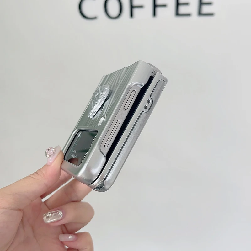 Luxury Pearl Chain Strap Crossbody Lanyard Phone Case For Samsung Galaxy Z Flip3 4 Water Ripper Plating Back Cover With Holder