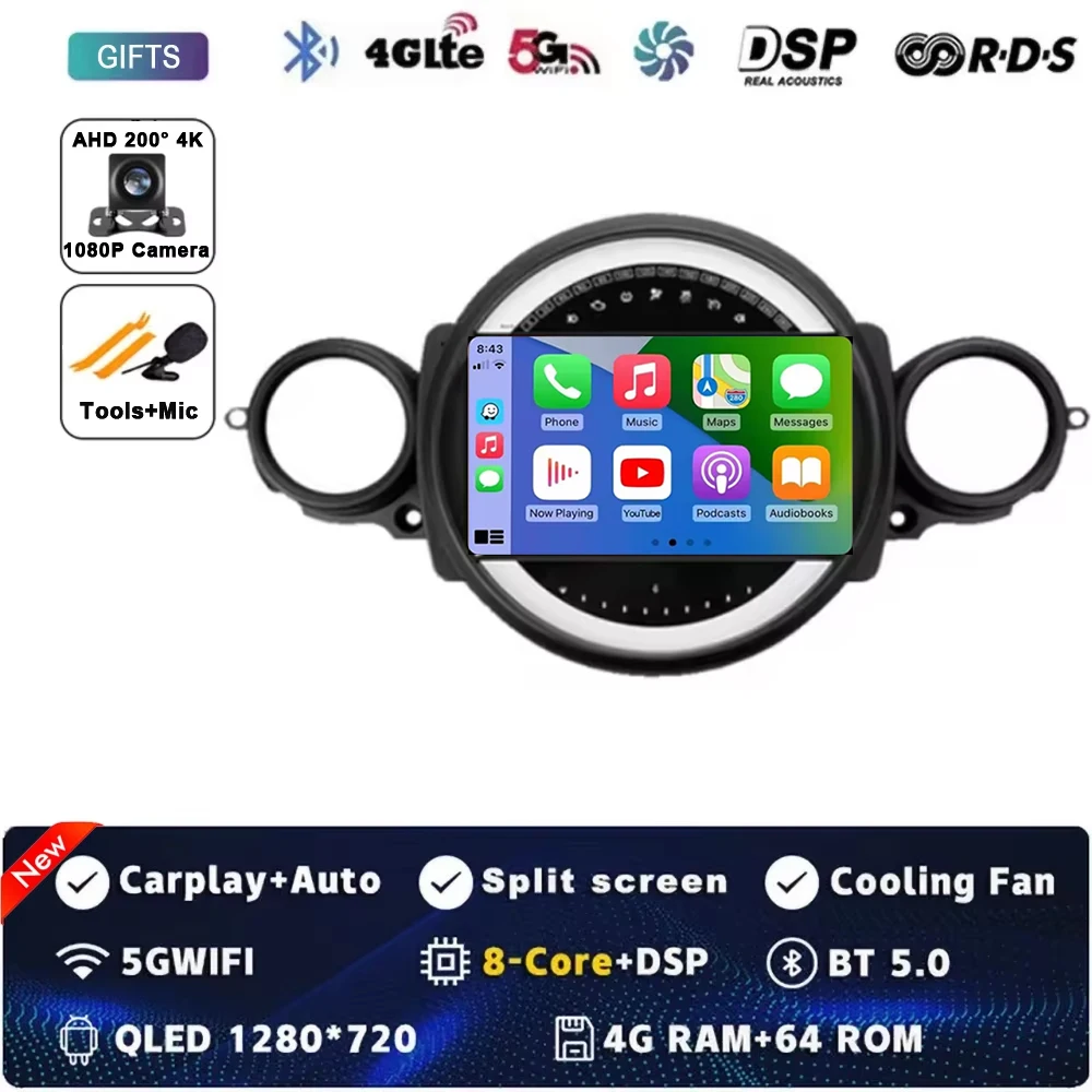 Android 15 Voor BMW MINI COOPER R56 R60 2007-2014 2 K QLED Android Autoradio Multimedia stereo Speler AI Voice CarPlay Head Unit