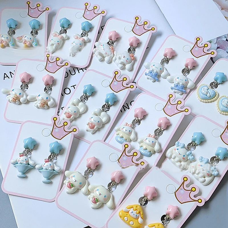 1Pair Sanrio Cartoon Cute Kuromi Hello Kitty Melody Pochacco Resin Drop Ear Clip Sweet Earrings For Women Girls Ear Jewelry