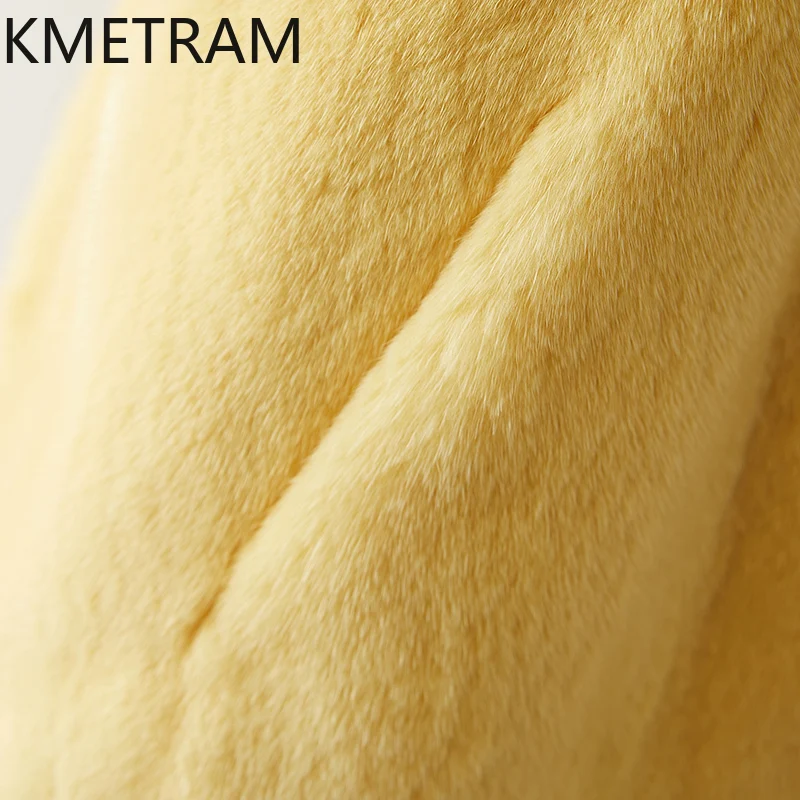 معطف فرو المنك الطبيعي امرأة فاخرة الأصفر الخامس الرقبة الفراء الحقيقي سترة عالية الجودة الشتاء النساء الملابس فروي جاكيتات 2025 Fourrure