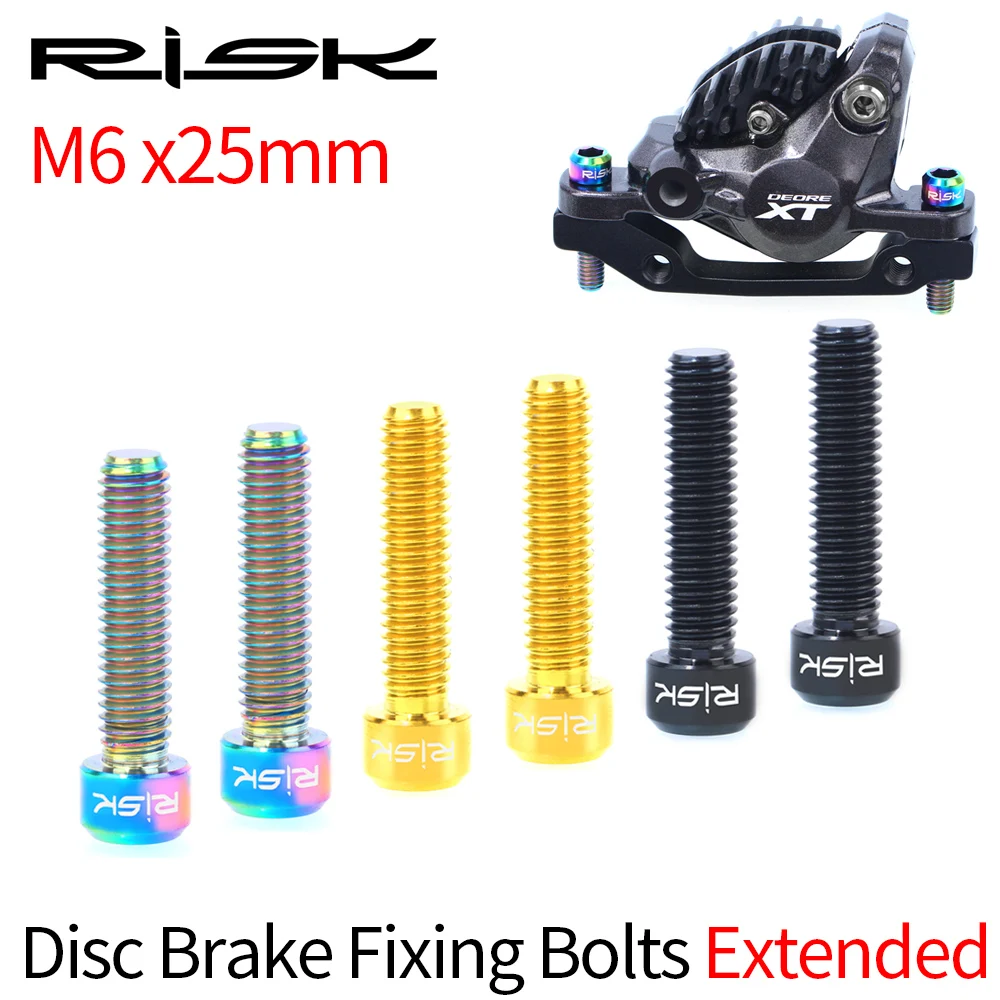 RISK 2pcs Mountain Bike M6x25mm Disc Brake Caliper Fixing Bolts Screws Extended Titanium Alloy for A-pillar Adapter Bicycle Part