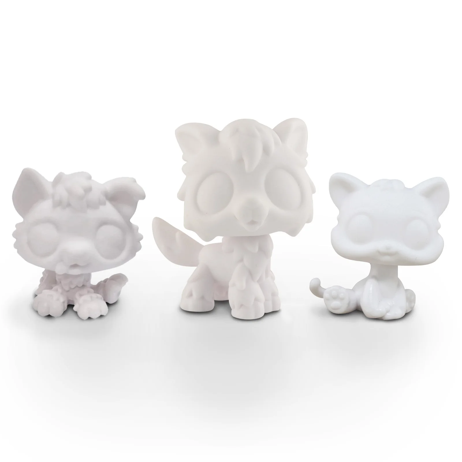 

﻿ 3pcs LPS Mini Pet Shop Rare Pet Animal White Base Kitten Sitting Cat Wolf Cat DIY Paint Parent Child Interactive Toys
