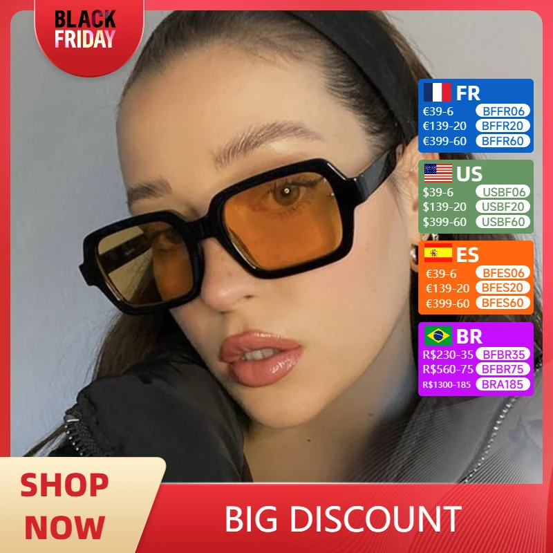 Trends Sunglasses Women Vintage Yellow Decoration Shades 2024 Retro Brand Sun Glasses Female Lady Square Designer Oculos De Sol