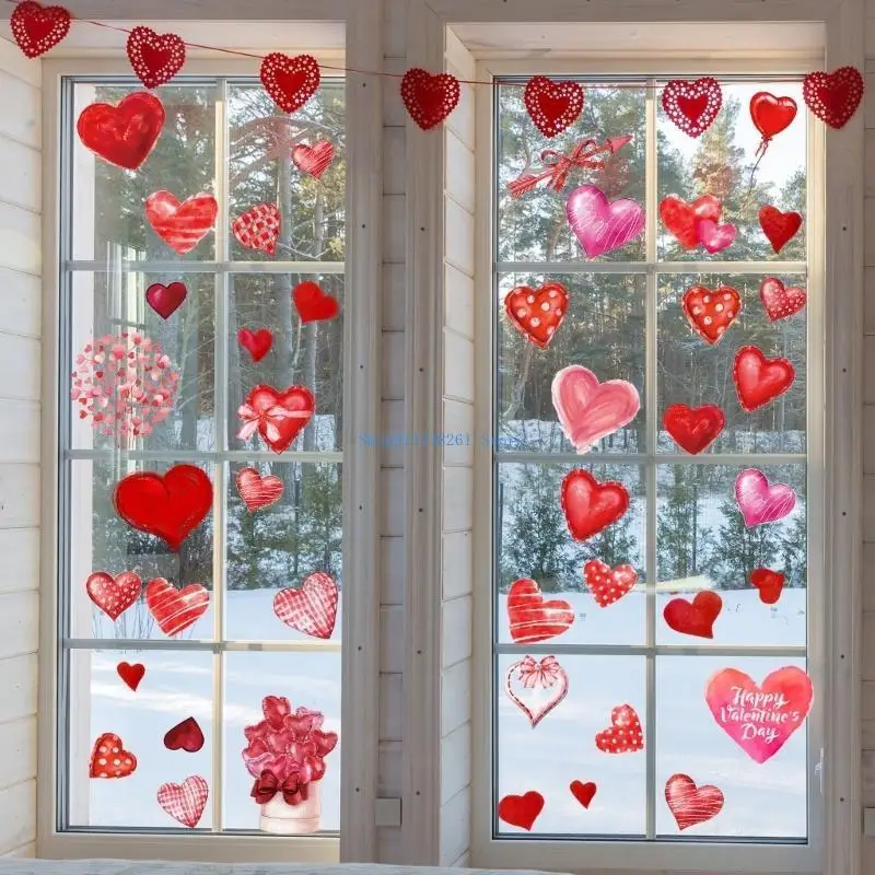 

H05E 9 Sheets Valentines Day Love Heart Wall Decal Sticker for Romantics Atmospheres