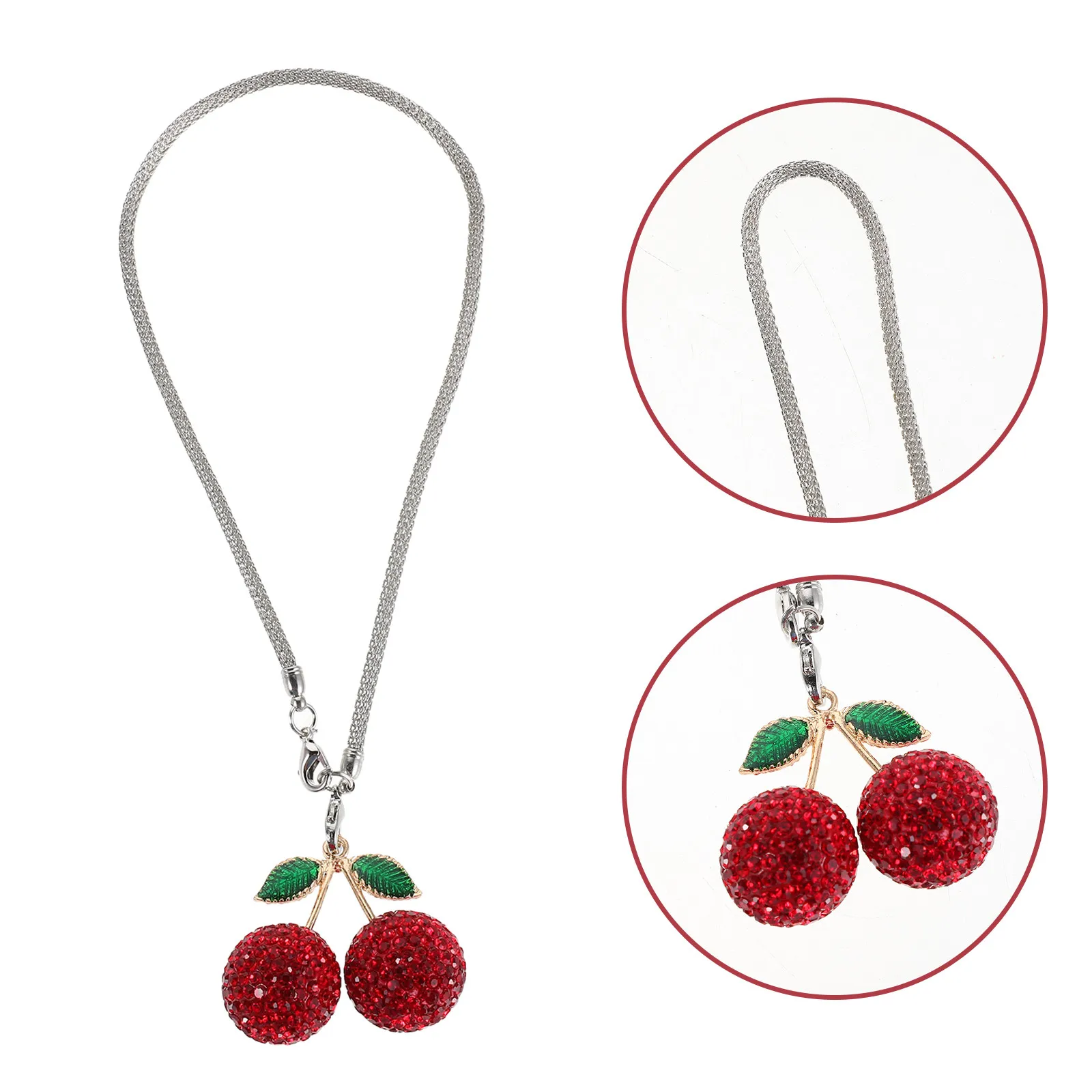 

Car Rhinestone Hanging Ornament Luxury Rearview Mirror Pendant Cherry Charm Crystal Car Interior Hanging Decoration Rear View