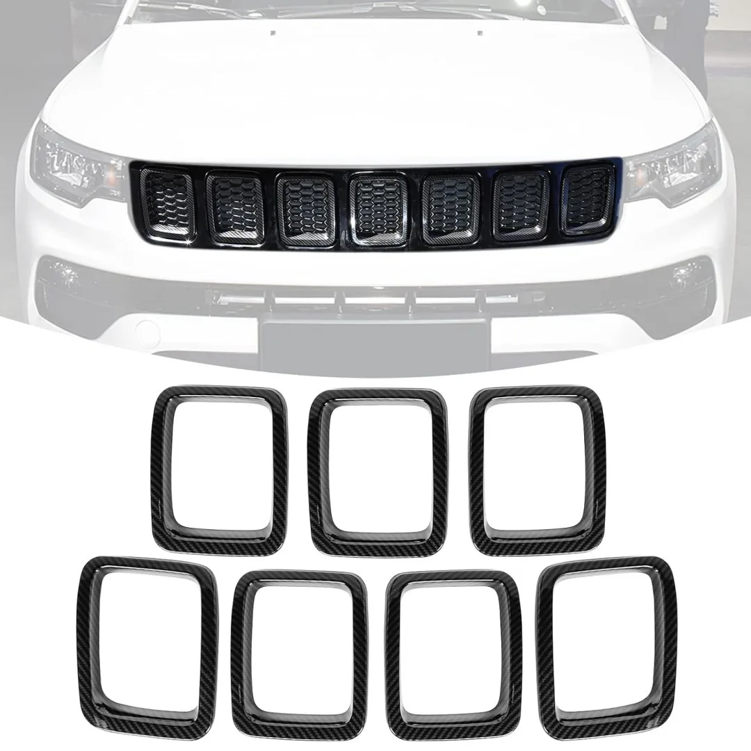 7Pcs Front Grille Inserts Trim Rings Gloss Black Grill Decor Cover For Jeep Compass 2017‑2020 Car Modification Accessories view 6
