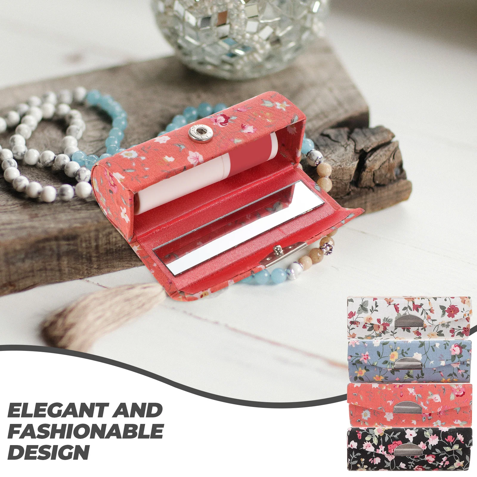 4Pcs Lipstick Case Portable Single Holder with Mirror Compact Lipstick Storage Box Elegant Travel